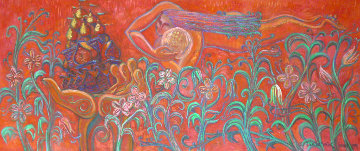 Flying in Red  1989 26x69 Huge Original Painting - Edward Tabachnik
