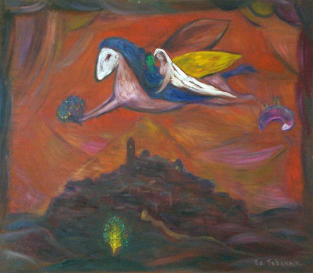 Soul of Chagall in St. Paul, Memory of Chagall 1995 28x32 HS Original Painting by Edward Tabachnik