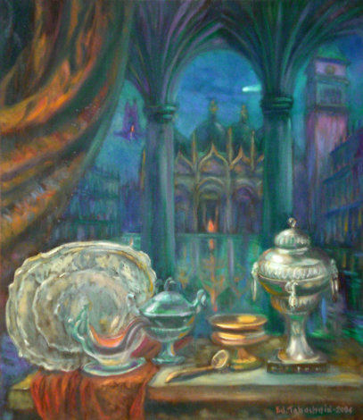 Russian Silver in St. Mark Square, Venice 2004 32x28 Huge Original Painting - Edward Tabachnik