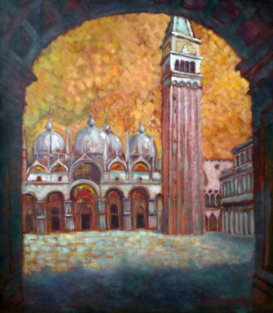 St. Mark's Basilica and Campanella in Venezia 1994 34x30 - Italy Original Painting by Edward Tabachnik