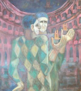 Mimes At Water Theater 2015 36x32 Huge Original Painting - Edward Tabachnik