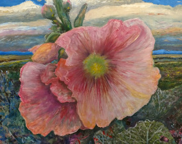 Pink Hollyhock 2017 47x39 Super Huge Original Painting - Jeff Tabor Pink Hollyhock 2017 47x39 Super Huge Original Painting - Jeff Tabor