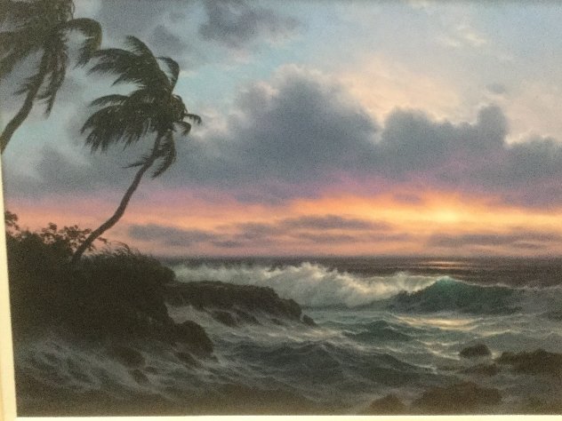 Last Light Across the Horizon 1990 42x52 Huge - Hawaii - Koa Wood Frame Original Painting by Roy Tabora