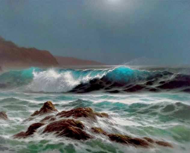 Moonlit Surf 1993 - Hawaii - Lithograph by Roy Tabora - For Sale