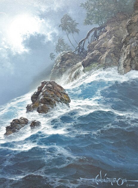 Reflecting Moonbeams 28x23 Koa Wood Framed Oil on Canvas by Roy Tabora