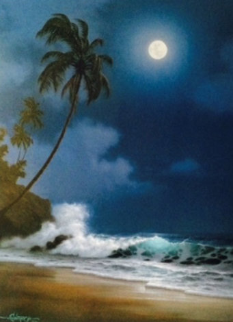 Solitude of the Night 1995 - Koa Frame Tapestry - Roy Tabora