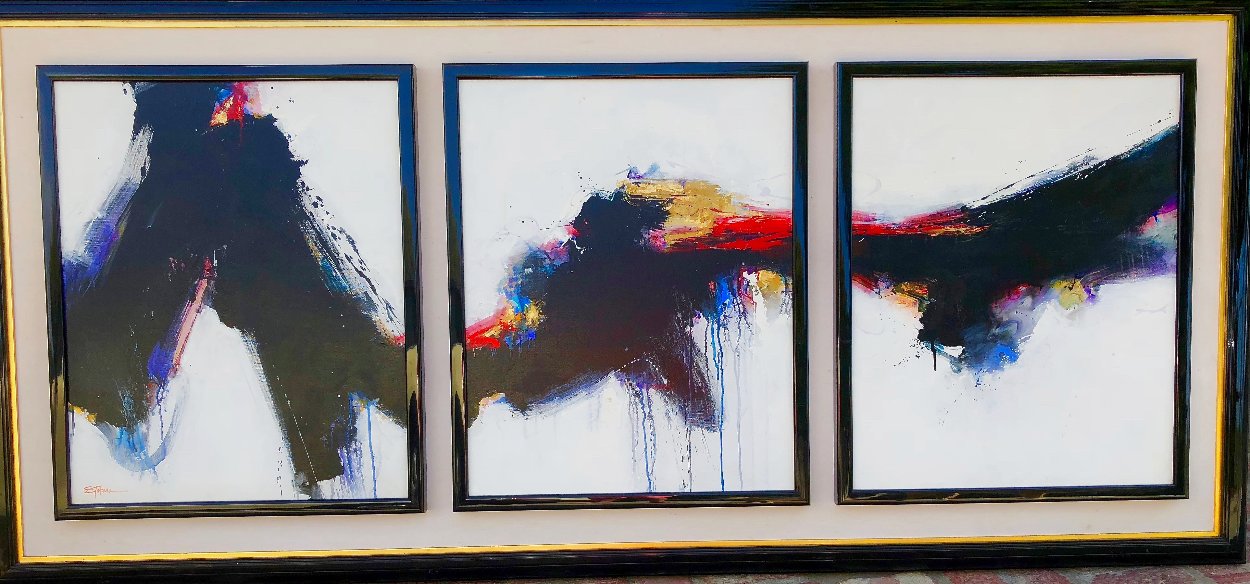 Untitled Abstract Triptych 1988 43x92 Original Painting by Seikichi Takara Untitled Abstract Triptych 1988 43x92 Original Painting by Seikichi Takara