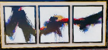 Untitled Abstract Triptych 1988 43x92 Original Painting - Seikichi Takara