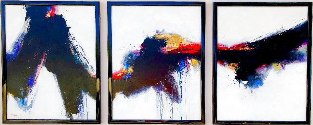 Untitled Abstract Triptych 1988 43x92 - Huge - Mural Size Original Painting by Seikichi Takara