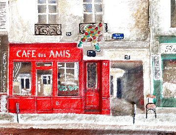 Cafe Des Amis 1970 11x14 3-D Original Painting - Chiu Tak Hak
