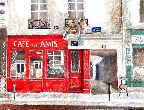 Cafe Des Amis 1970 11x14 3-D Original Painting - Chiu Tak Hak