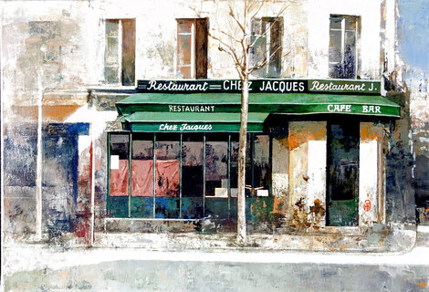 Chez Jacques Restaurant  13x18 Acrylic on Canvas - Paris, France Original Painting - Chiu Tak Hak