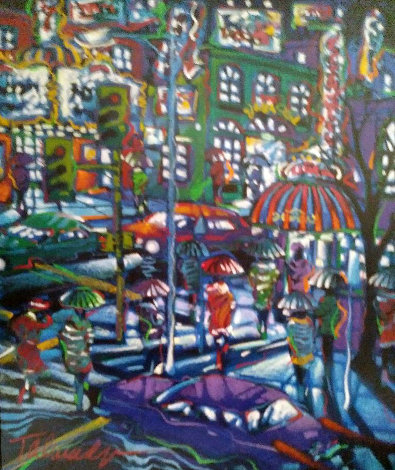 City Exploring And Rainy Night, Set of 2 Paintings  1996 29x25 Original Painting - James Talmadge