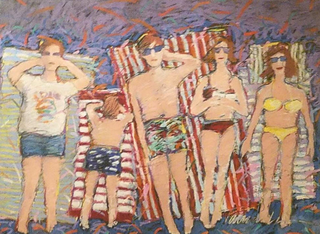 At the Beach 1995 31x37 Original Painting by James Talmadge