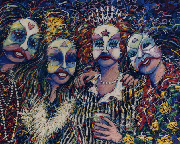 Mardi Gras Revelers Pastel 1990 35x43 - New Orleans Works on Paper (not prints) by James Talmadge