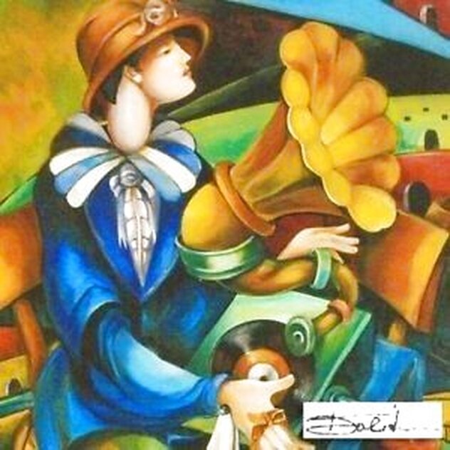Woman with a Gramophone - Giclee on Canvas Limited Edition Print by Tamara Dolidze