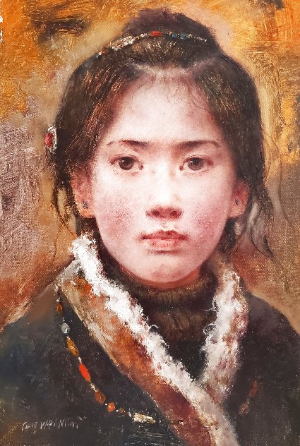Longshan Girl: Betrothed 12x8 Original Painting by Tang Wei Min