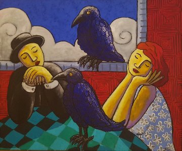 Living with Crows 2005 41x49 Super Huge Original Painting - Jacques Tange Living with Crows 2005 41x49 Super Huge Original Painting - Jacques Tange
