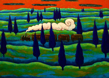 Black Train Running East 1997 41x48 Original Painting - Jacques Tange Black Train Running East 1997 41x48 Original Painting - Jacques Tange
