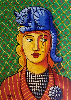 Woman With Cathat 2019 55x39 Super Huge Original Painting - Jacques Tange Woman With Cathat 2019 55x39 Super Huge Original Painting - Jacques Tange
