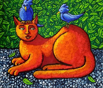 Cat in Paradise 2018 33x33 Original Painting - Jacques Tange