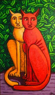 Watching Birds 2015 Huge 29x49 Original Painting - Jacques Tange Watching Birds 2015 Huge 29x49 Original Painting - Jacques Tange