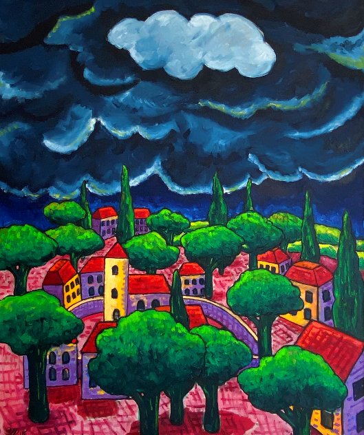 Village With Storm 2015 48x40 Huge Original Painting by Jacques Tange