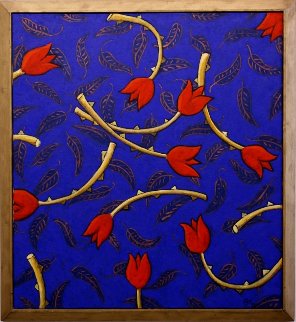 Flowers For Ophelia Blue 1999 47x39 Original Painting - Jacques Tange Flowers For Ophelia Blue 1999 47x39 Original Painting - Jacques Tange