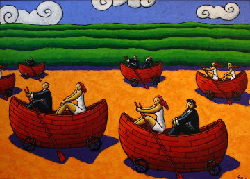 Life Boats 2013 38x55 Original Painting - Jacques Tange Life Boats 2013 38x55 Original Painting - Jacques Tange