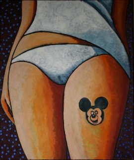Stupid Tattoo (Mickey Mouse)  2015 47x39 Huge Original Painting - Jacques Tange