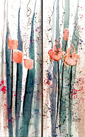 Tulips and Iris Watercolor Diptych 26x12 - Diptych Set of 2 Watercolor - Rosemary Tapia