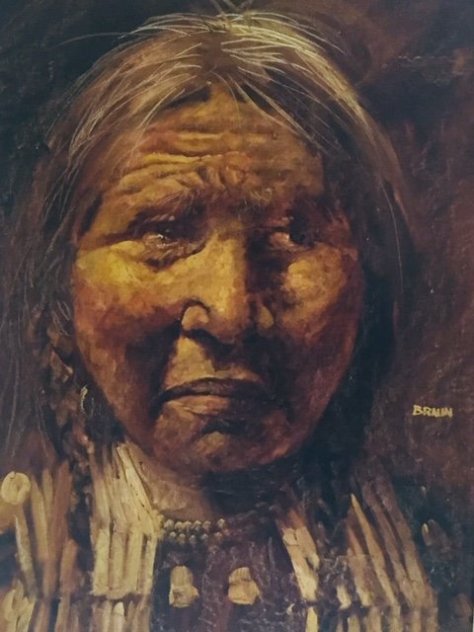American Indian 1970 45x33 Huge Original Painting by Jorge Tarallo Braun
