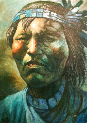Native American Man in Blue 44x32 Huge Original Painting - Jorge Tarallo Braun