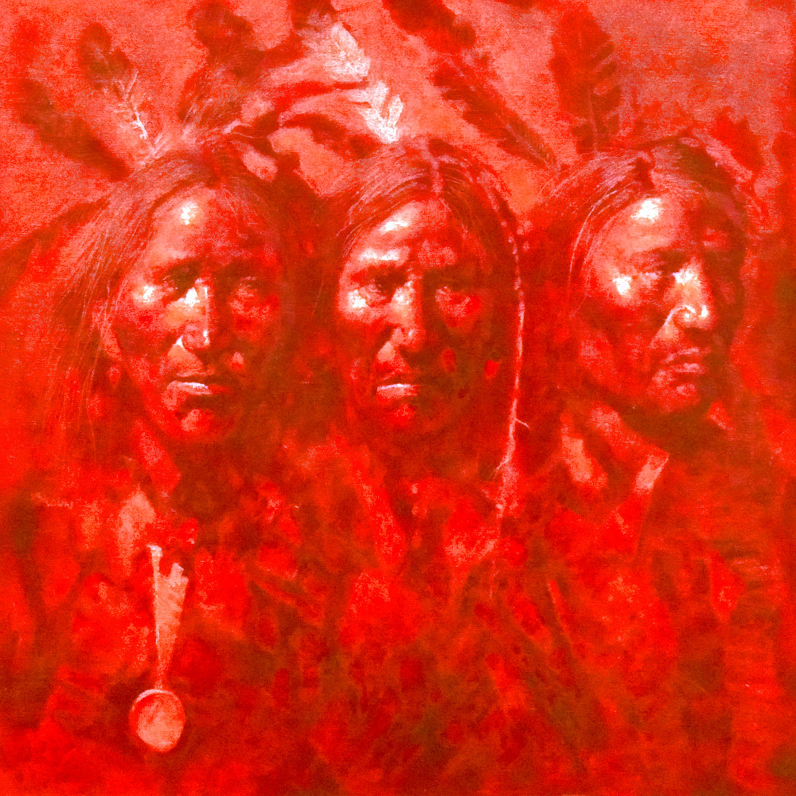 Untitled Native American Portrait 1970 42x42 - Huge Original Painting by Jorge  Tarallo Braun