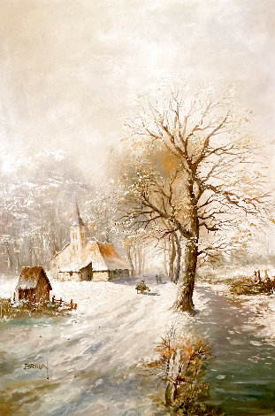 Country Snow Scene 35x24 Original Painting - Jorge Tarallo Braun