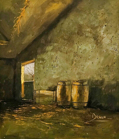 Untitled Farmhouse Scene 1972 28x24 Original Painting - Jorge Tarallo Braun