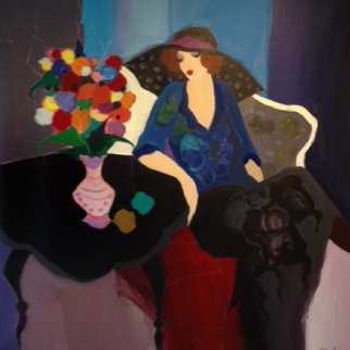 Seated Woman 1995 64x64 Original Painting - Itzchak Tarkay Seated Woman 1995 64x64 Original Painting - Itzchak Tarkay