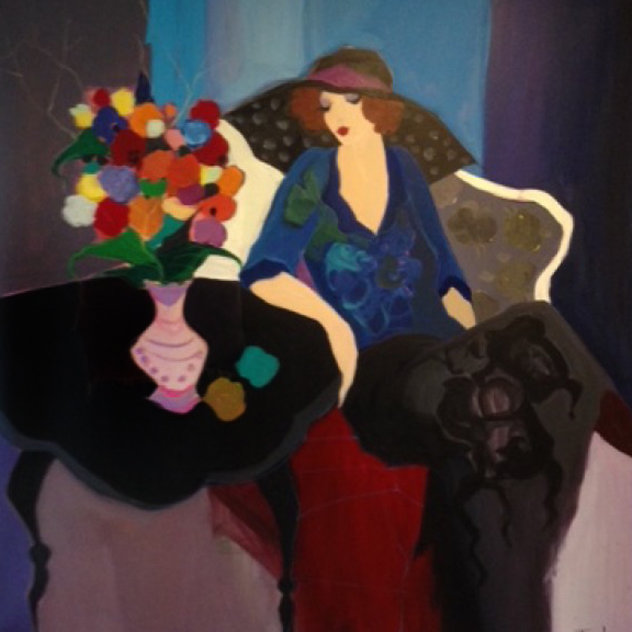 Seated Woman 1995 64x64 - Huge Original Painting by Itzchak Tarkay