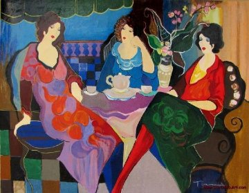 Sisters At Tea AP Limited Edition Print - Itzchak Tarkay Sisters At Tea AP Limited Edition Print - Itzchak Tarkay