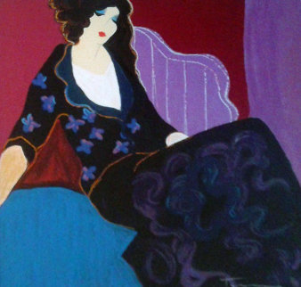 Chambre Violett 1980 Embellished Limited Edition Print - Itzchak Tarkay Chambre Violett 1980 Embellished Limited Edition Print - Itzchak Tarkay