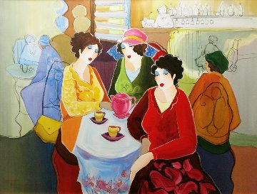 Tea Time 30x40 Original Painting - Itzchak Tarkay Tea Time 30x40 Original Painting - Itzchak Tarkay