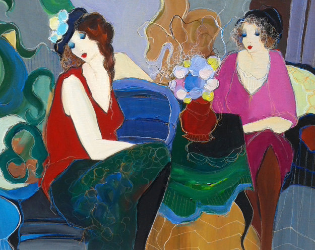 Ladies Lounging 1996 46x37 Original Painting by Itzchak Tarkay Ladies Lounging 1996 46x37 Original Painting by Itzchak Tarkay