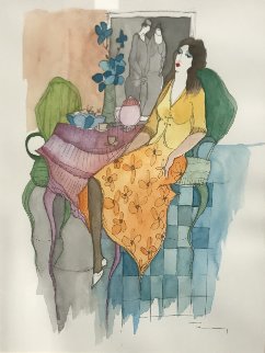 Quiet Afternoon Watercolor 30x26 Watercolor - Itzchak Tarkay Quiet Afternoon Watercolor 30x26 Watercolor - Itzchak Tarkay