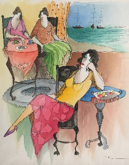 Countryside Cafe' Watercolor 26x23 Watercolor - Itzchak Tarkay Countryside Cafe' Watercolor 26x23 Watercolor - Itzchak Tarkay
