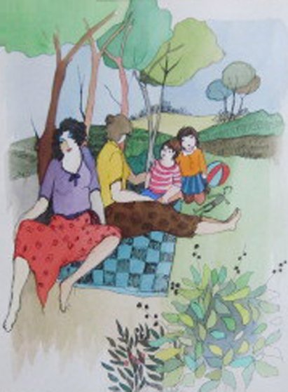 Summer Picnic Watercolor 2005 28x32 Watercolor by Itzchak Tarkay Summer Picnic Watercolor 2005 28x32 Watercolor by Itzchak Tarkay