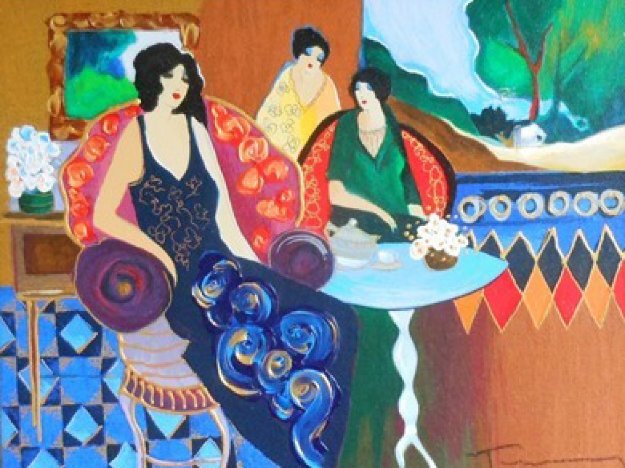 Parlor Poses Embellished Limited Edition Print by Itzchak Tarkay Parlor Poses Embellished Limited Edition Print by Itzchak Tarkay