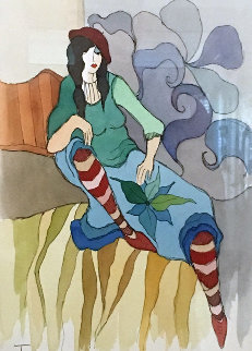 Vintage Fashion Way Watercolor 2005 17x14 Watercolor - Itzchak Tarkay Vintage Fashion Way Watercolor 2005 17x14 Watercolor - Itzchak Tarkay