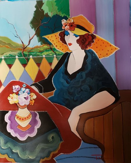 Village Cafe 26x22 Original Painting by Itzchak Tarkay Village Cafe 26x22 Original Painting by Itzchak Tarkay