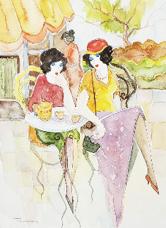 Waiting Watercolor 2002 24x21 Watercolor - Itzchak Tarkay Waiting Watercolor 2002 24x21 Watercolor - Itzchak Tarkay