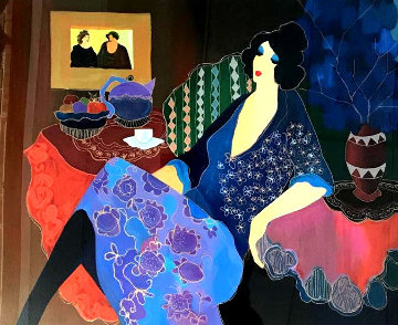 Eliza's Blue Bouquet 2001 Embellished Huge Limited Edition Print - Itzchak Tarkay Eliza's Blue Bouquet 2001 Embellished Huge Limited Edition Print - Itzchak Tarkay